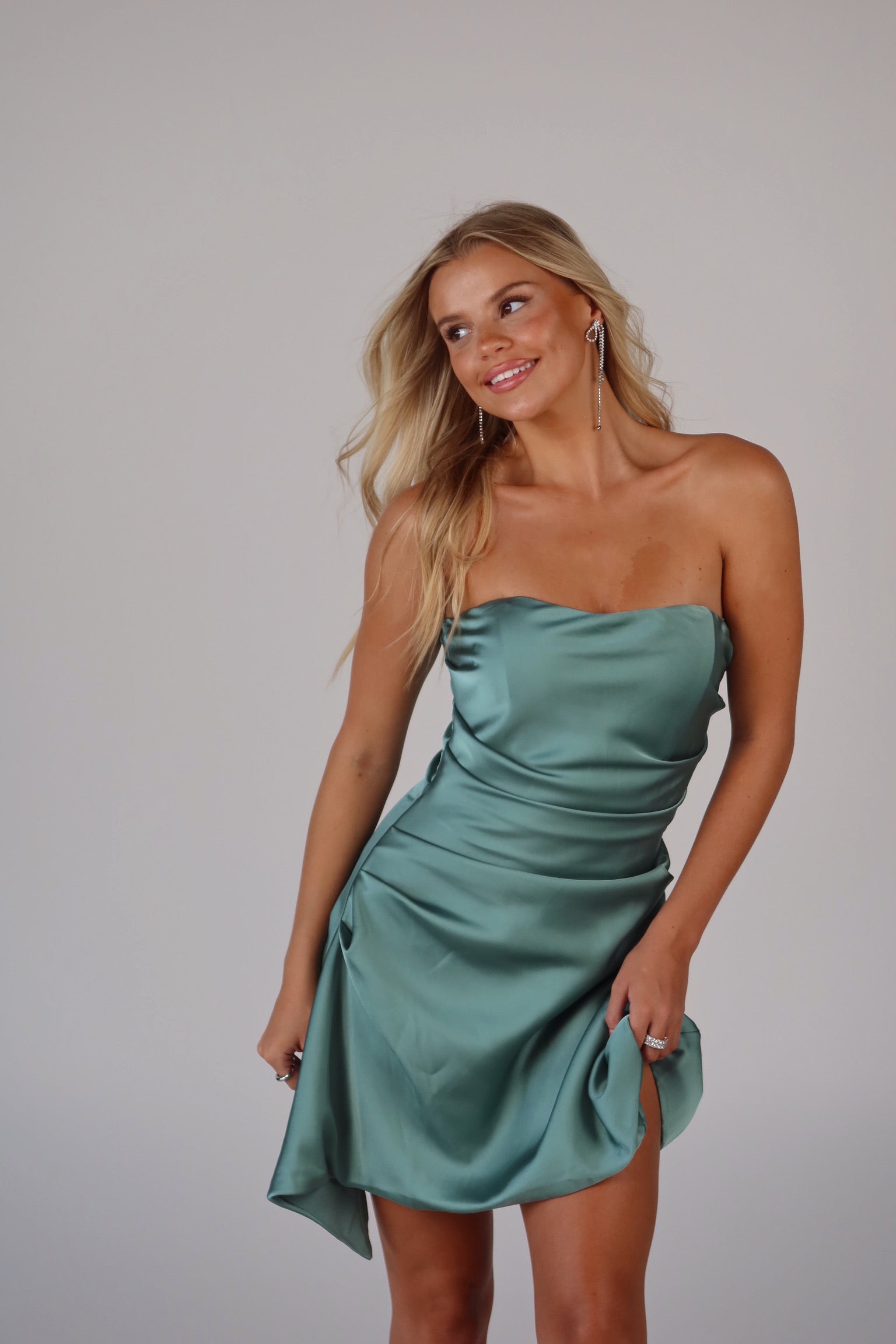 Talon Satin Mini Dress in Teal