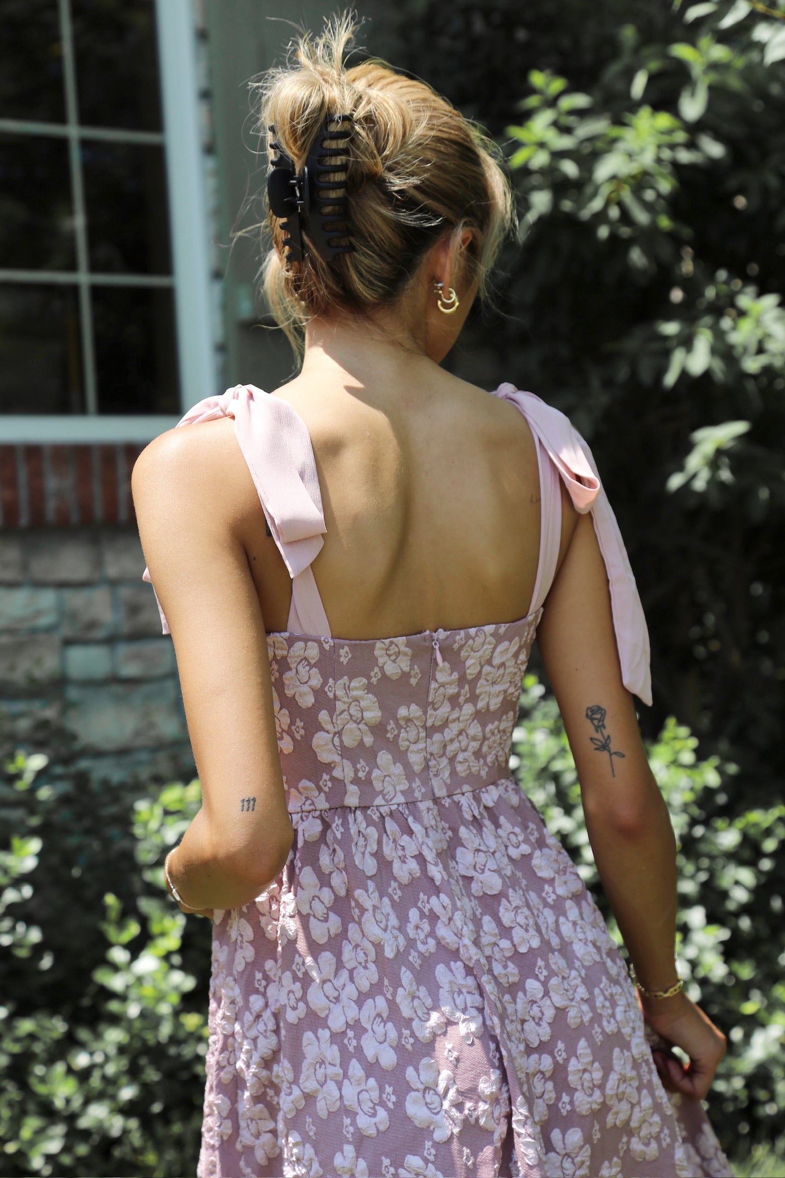 Mauve Pink Jacquard Midi Dress