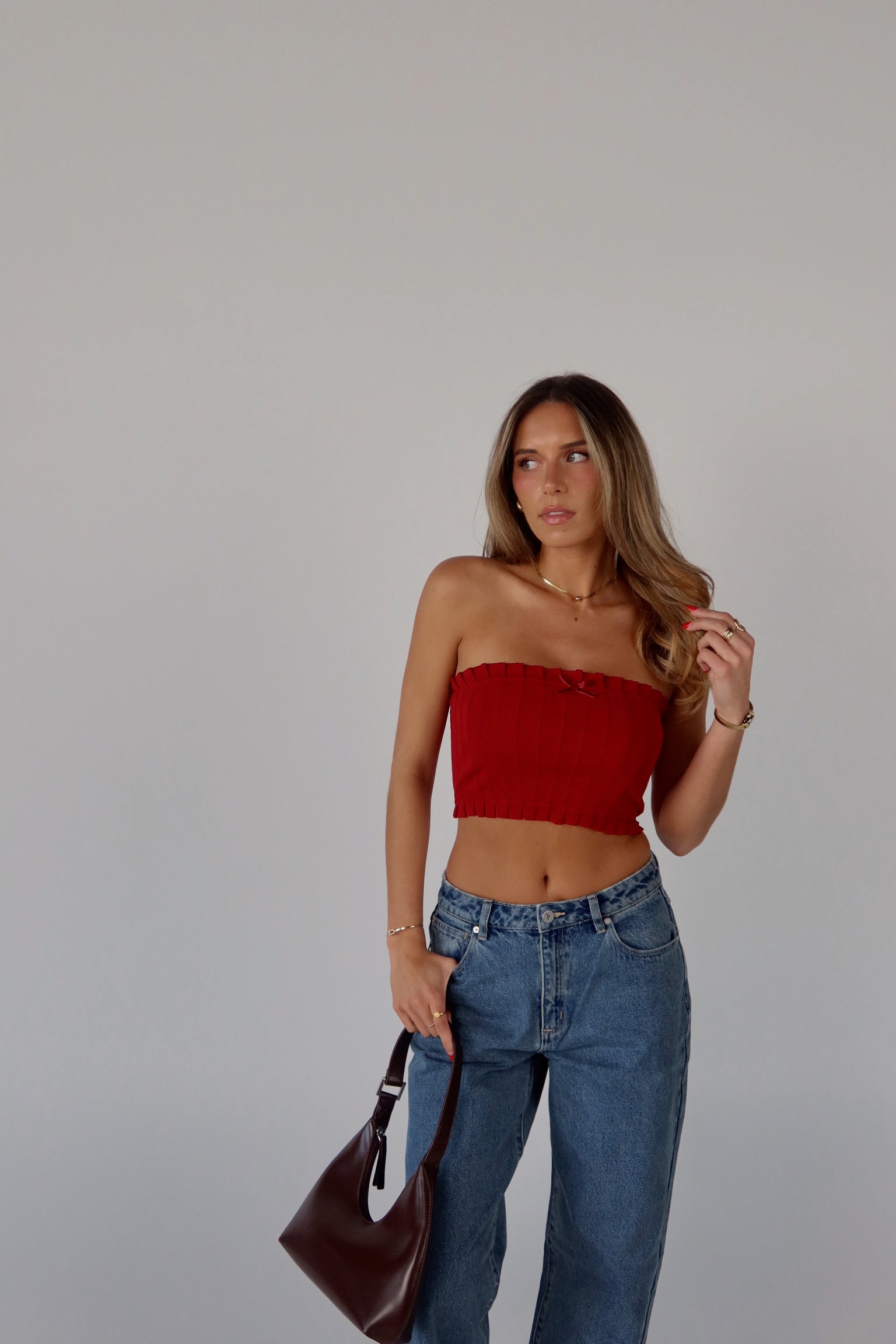 Bow Detail Tube Top in Red