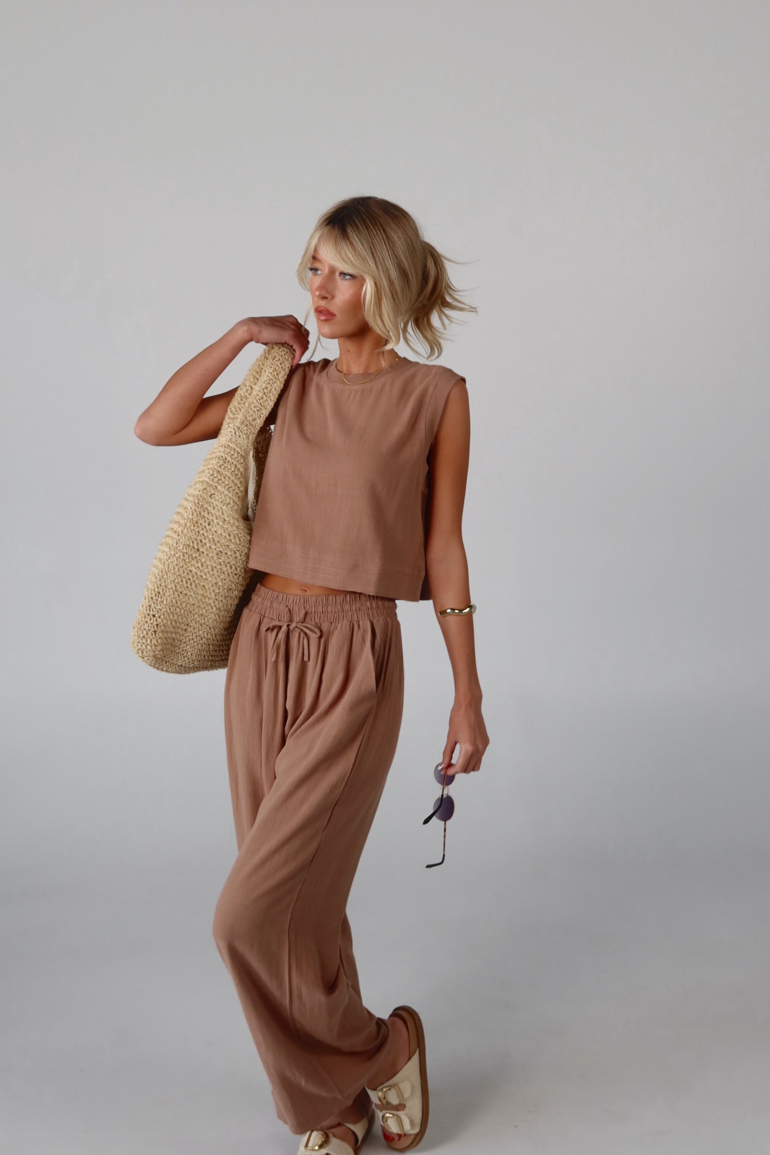 Mocha Sleeveless Top and Pant Set