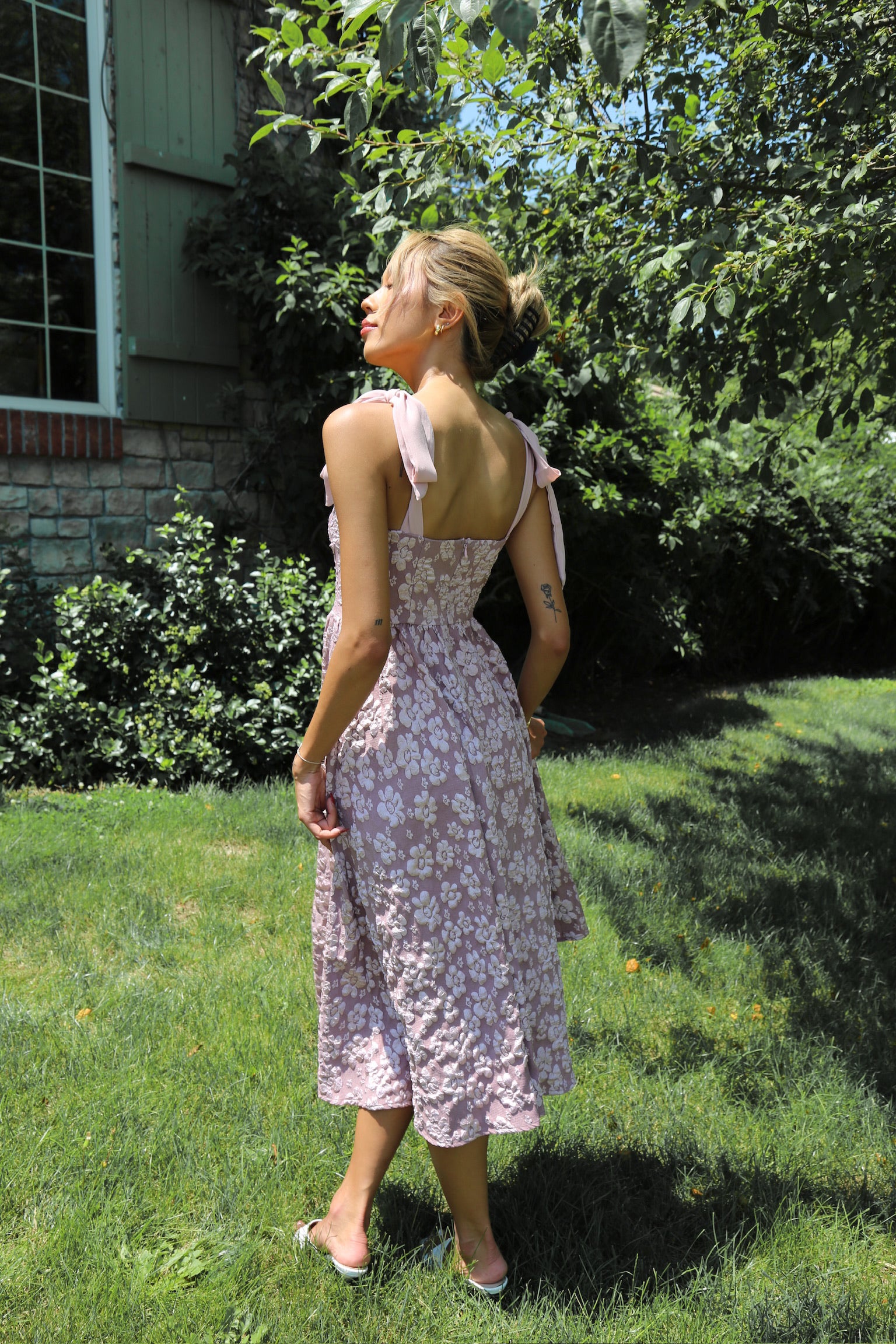 Mauve Pink Jacquard Midi Dress