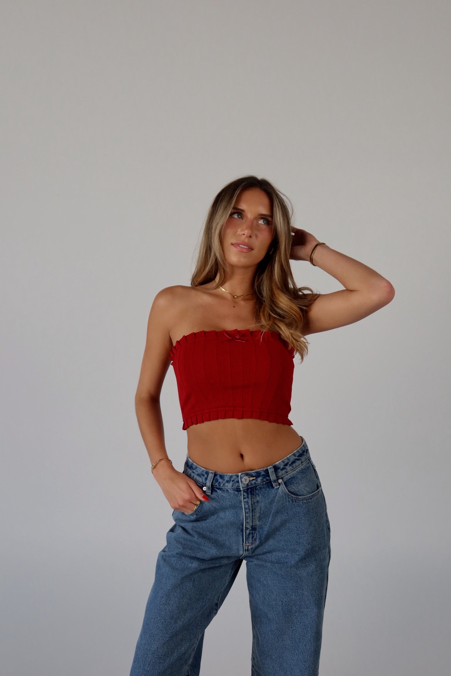 Bow Detail Tube Top in Red