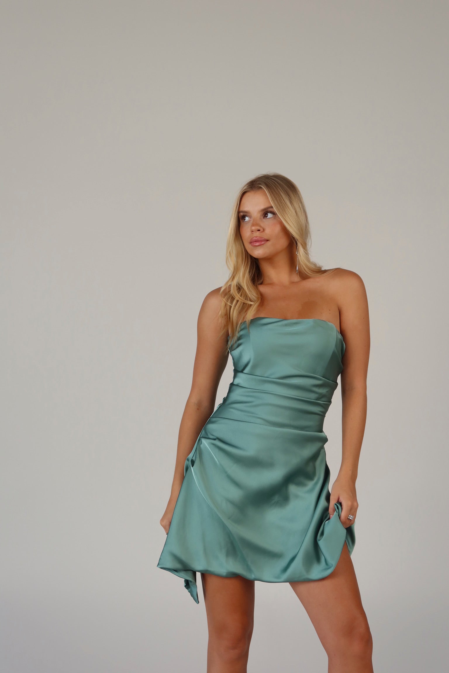 Talon Satin Mini Dress in Teal