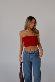 Bow Detail Tube Top in Red