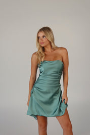 Talon Satin Mini Dress in Teal