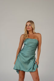 Talon Satin Mini Dress in Teal