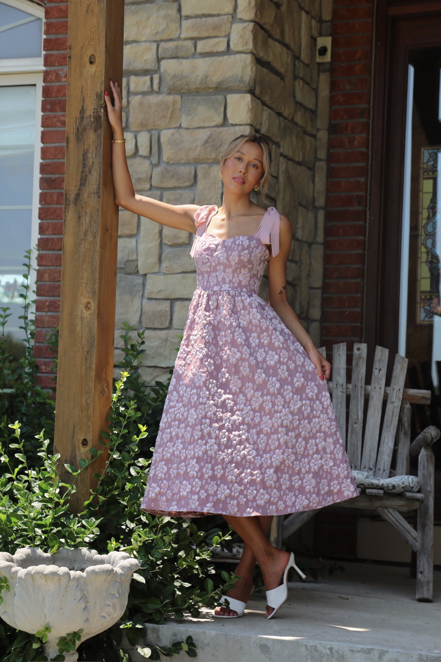 Mauve Pink Jacquard Midi Dress