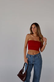 Bow Detail Tube Top in Red