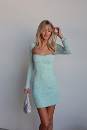 Gracelyn Embellished Mini Dress in Aqua