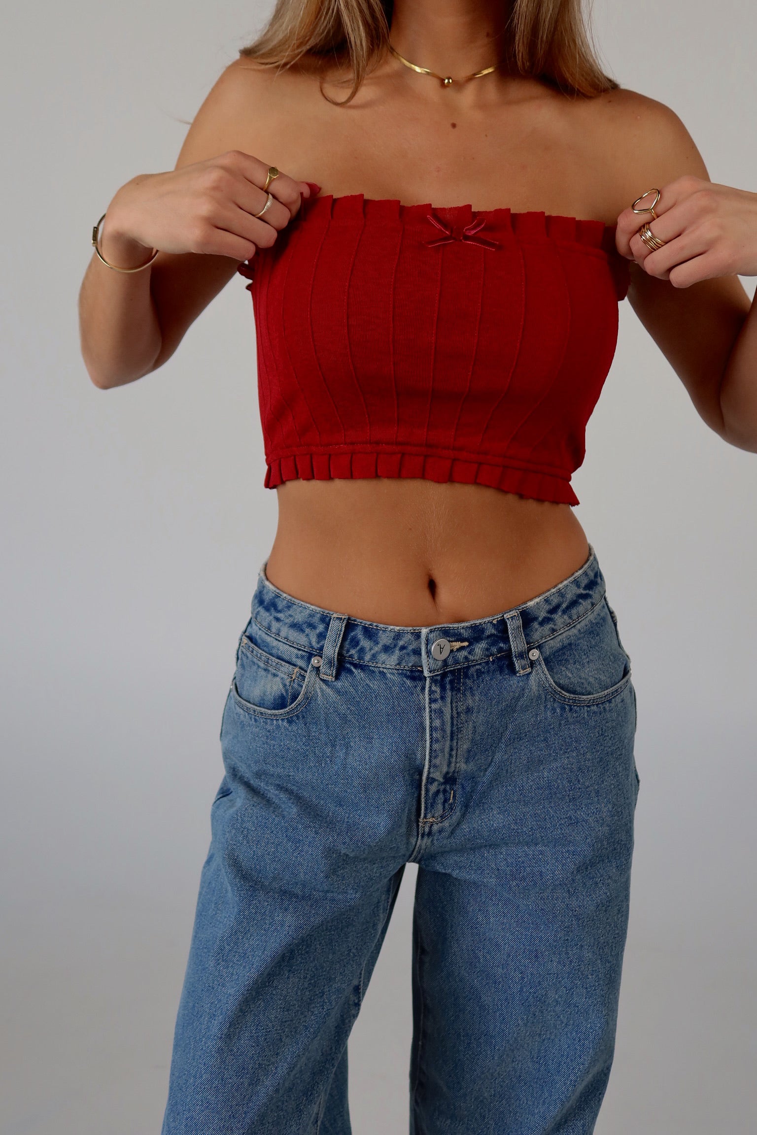 Bow Detail Tube Top in Red