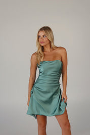 Talon Satin Mini Dress in Teal