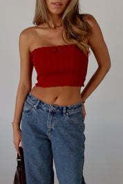 Bow Detail Tube Top in Red