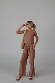 Mocha Sleeveless Top and Pant Set