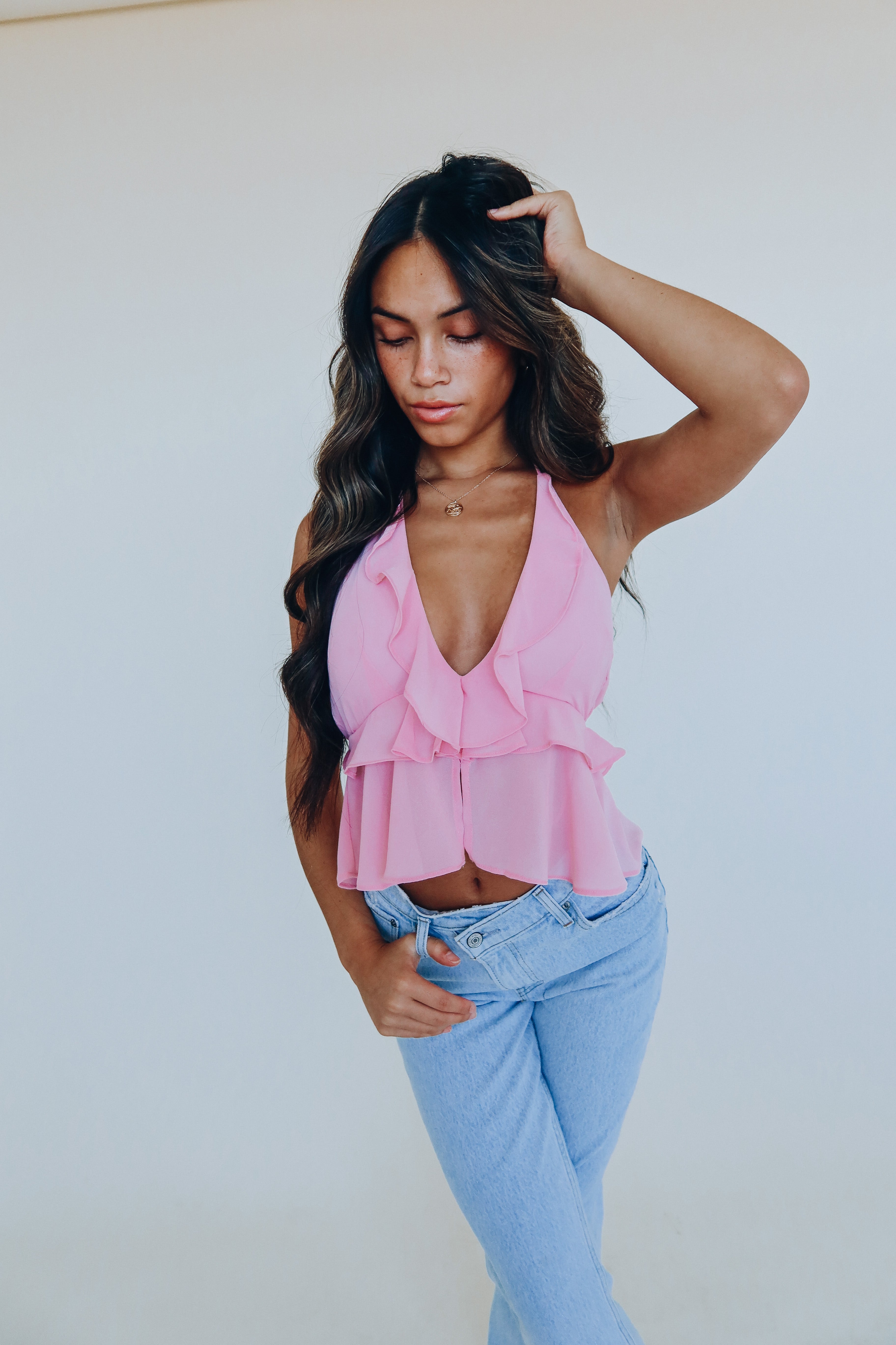 Pretty Sweet Pink Ruffle Halter Top