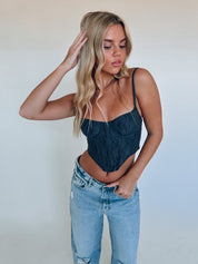 Baylor Lace Bustier Top In Charcoal