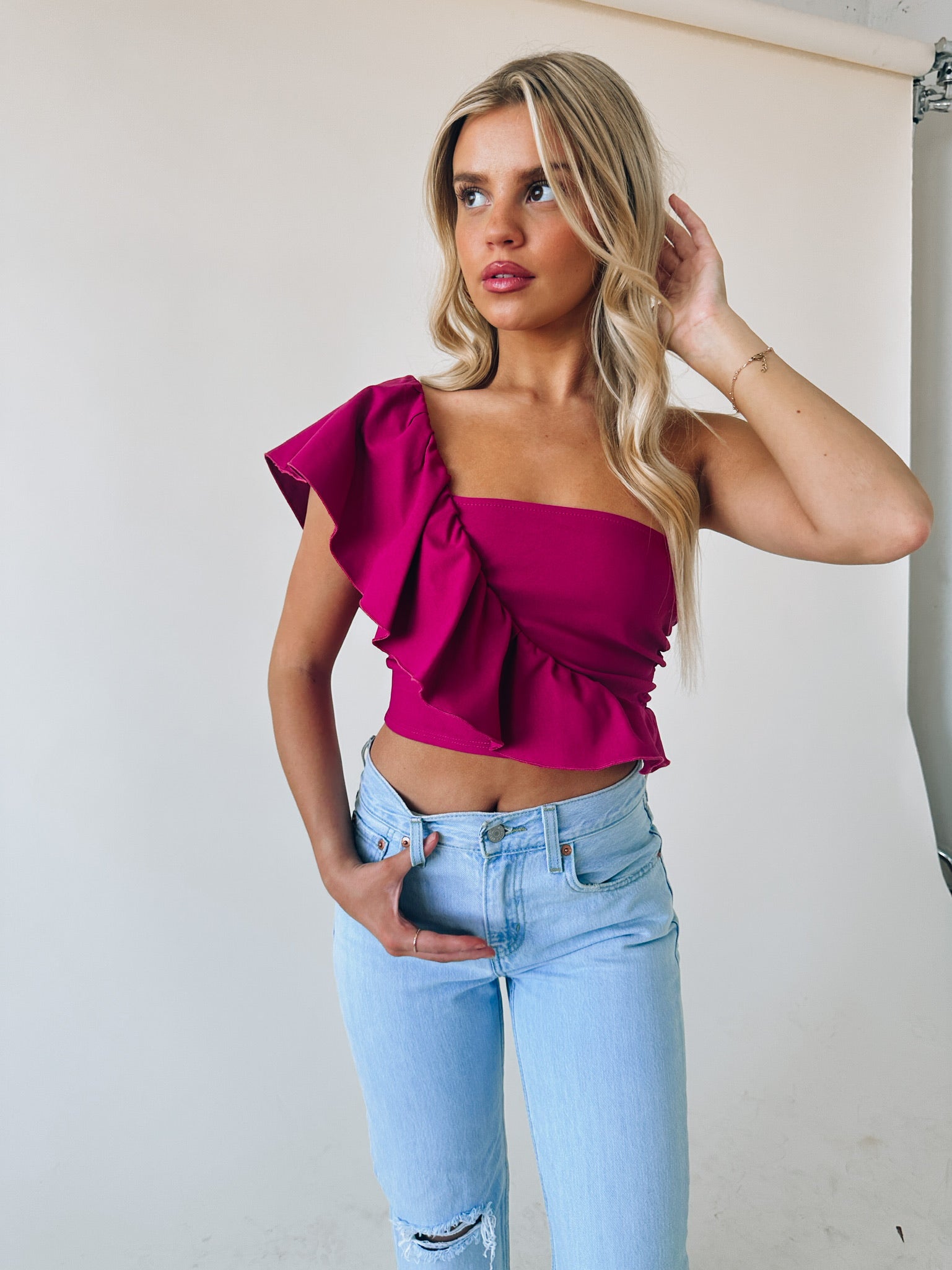 Morine Magenta One Shoulder Top