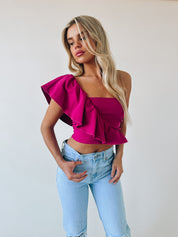 Morine Magenta One Shoulder Top