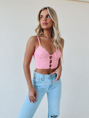 Azalea Lace Corset Crop In Pink