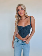 Baylor Lace Bustier Top In Charcoal