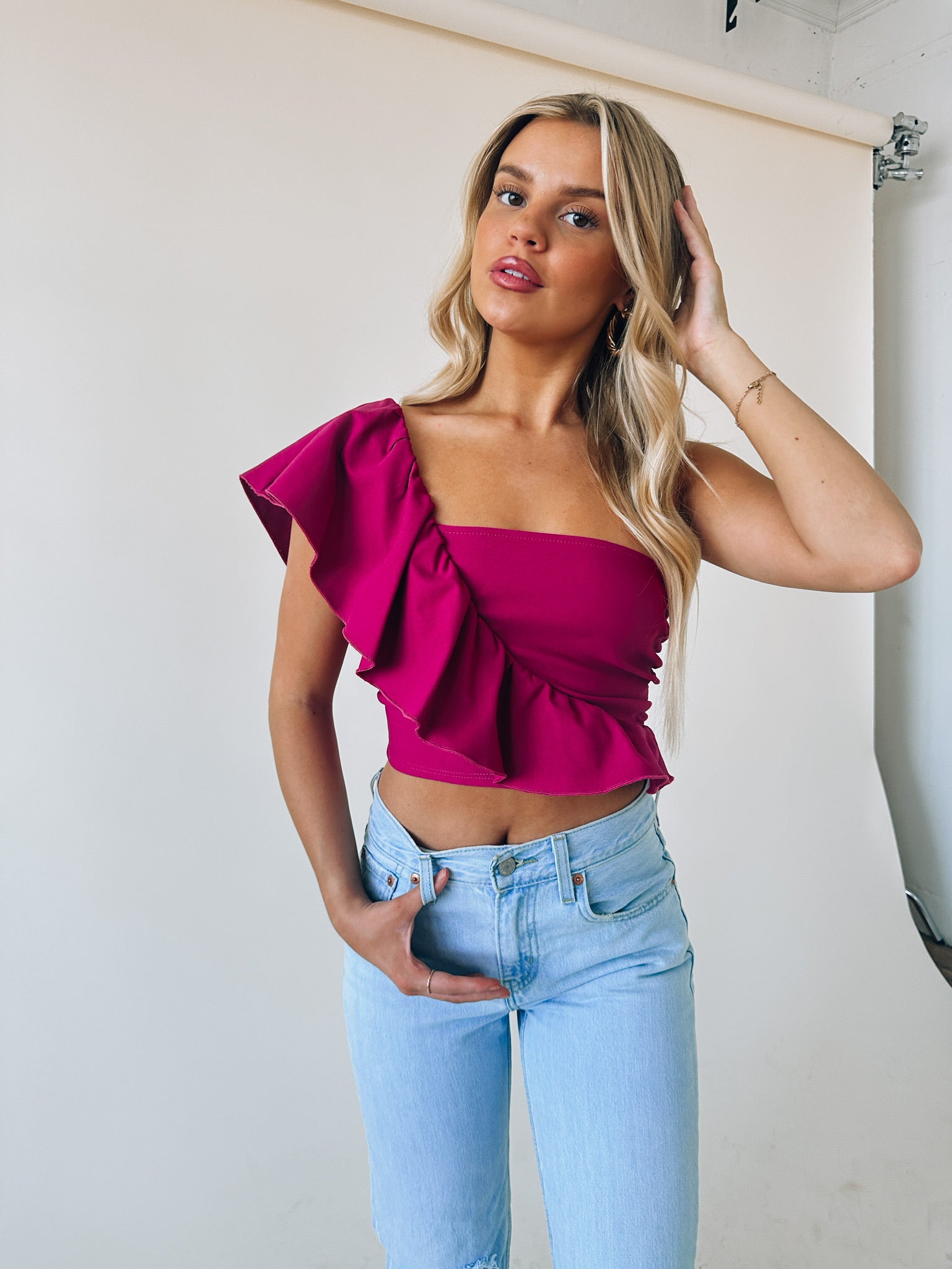 Morine Magenta One Shoulder Top