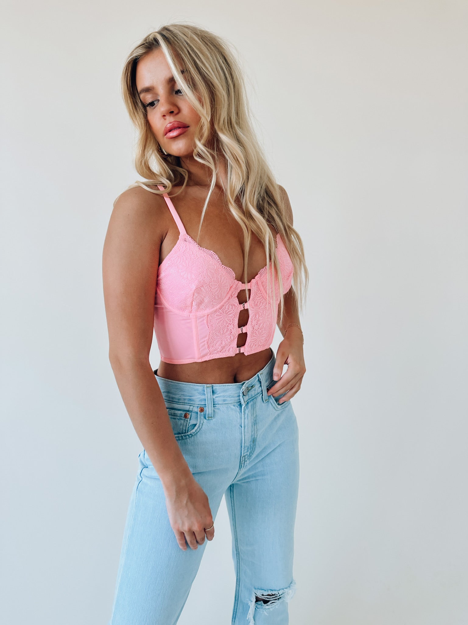 Azalea Lace Corset Crop In Pink