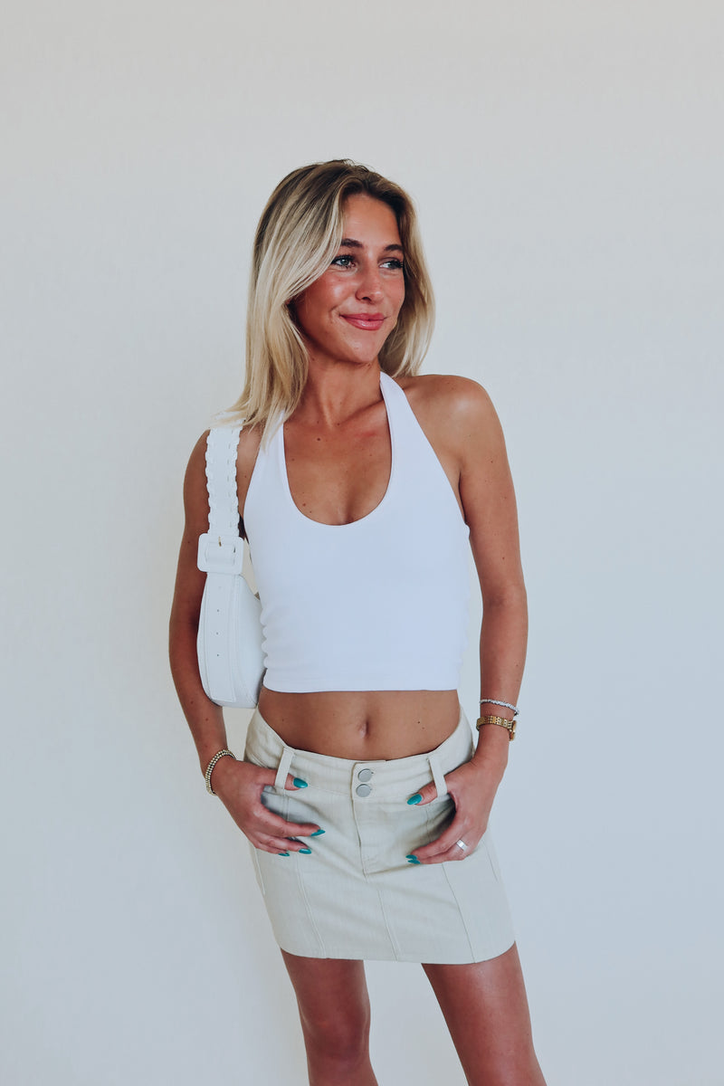 FITTED HALTER TOP - White