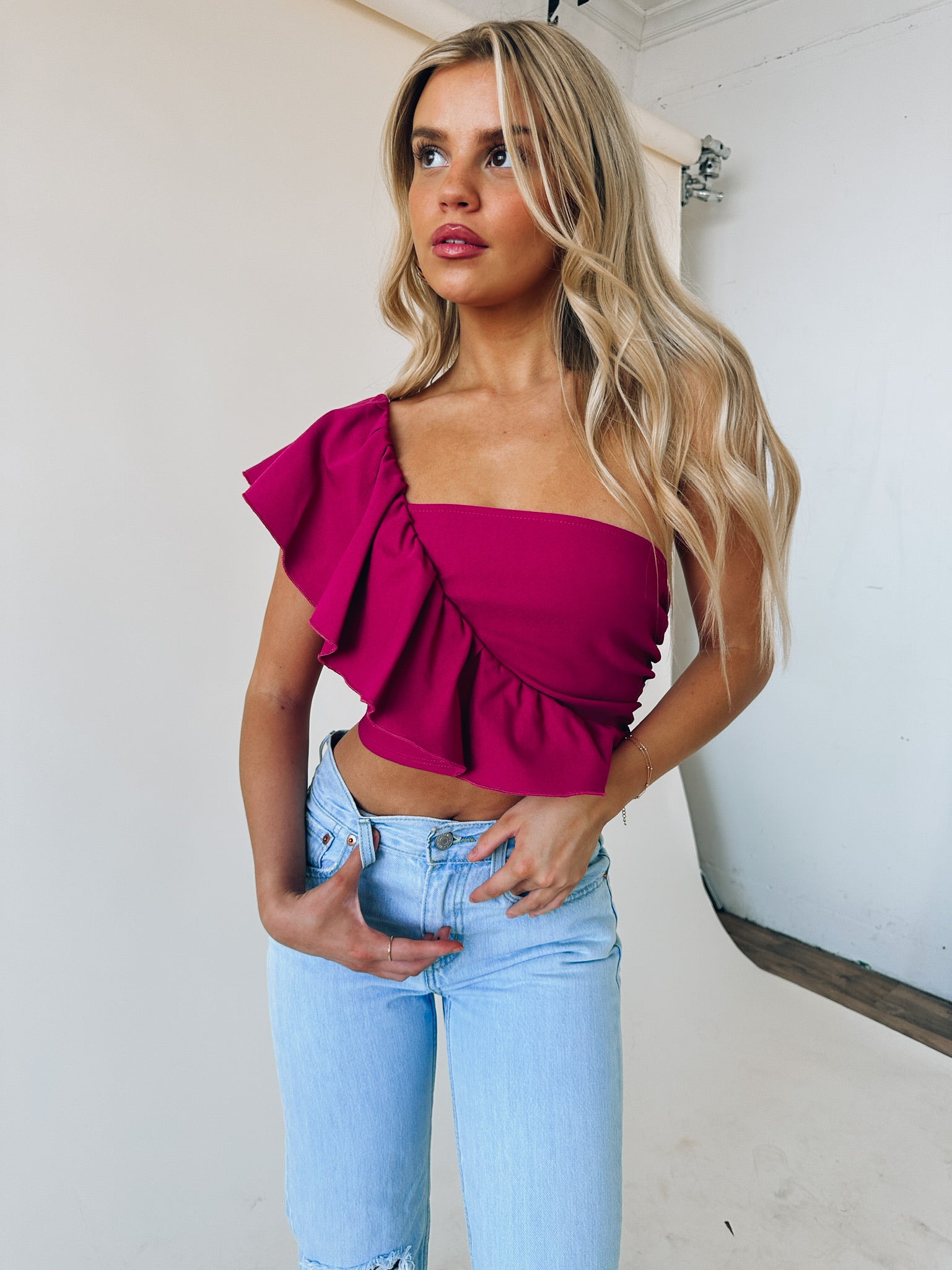 Morine Magenta One Shoulder Top