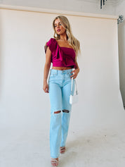 Morine Magenta One Shoulder Top