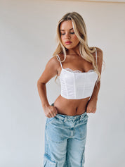 Zoey Satin Bustier Top In White