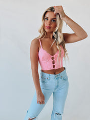 Azalea Lace Corset Crop In Pink