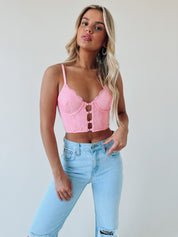 Azalea Lace Corset Crop In Pink