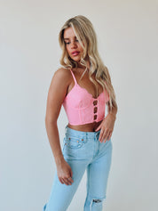 Azalea Lace Corset Crop In Pink