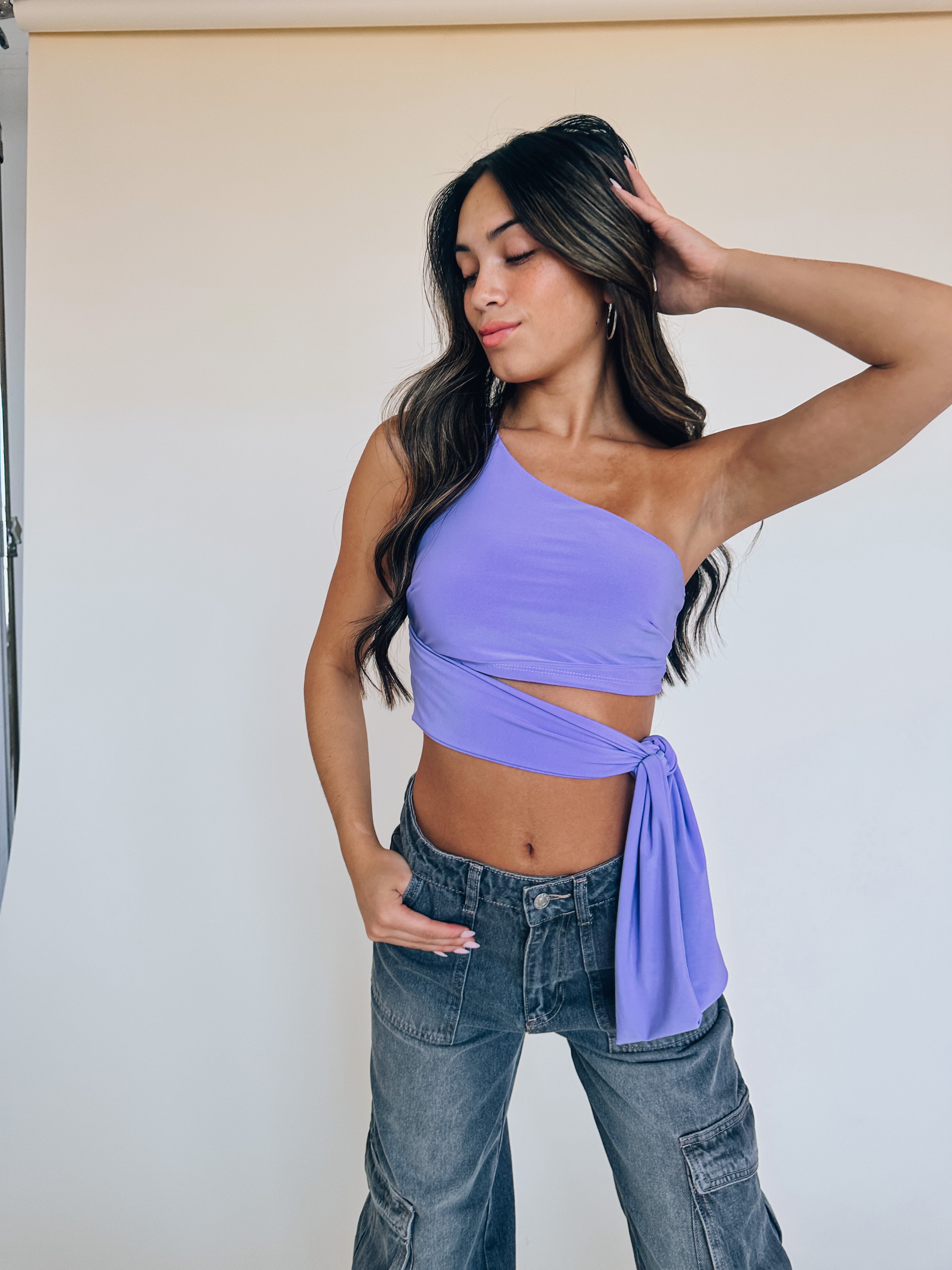 Halsee One Shoulder Top In Lavender