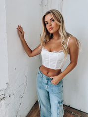 Zoey Satin Bustier Top In White