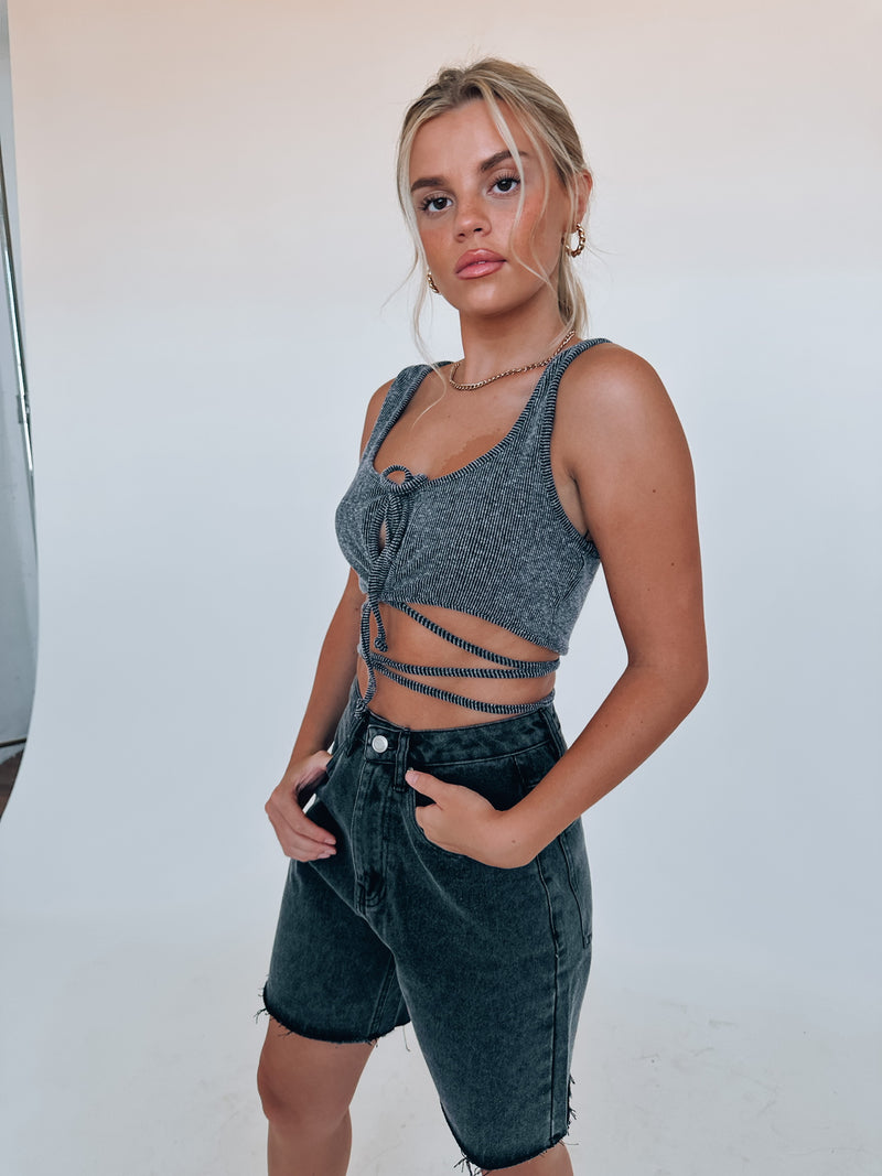 Phoenix Wrap Top In Charcoal