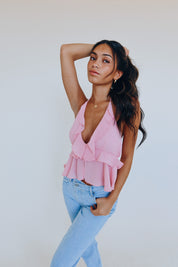 Pretty Sweet Pink Ruffle Halter Top