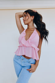 Pretty Sweet Pink Ruffle Halter Top