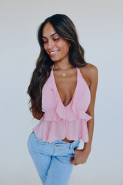 Pretty Sweet Pink Ruffle Halter Top