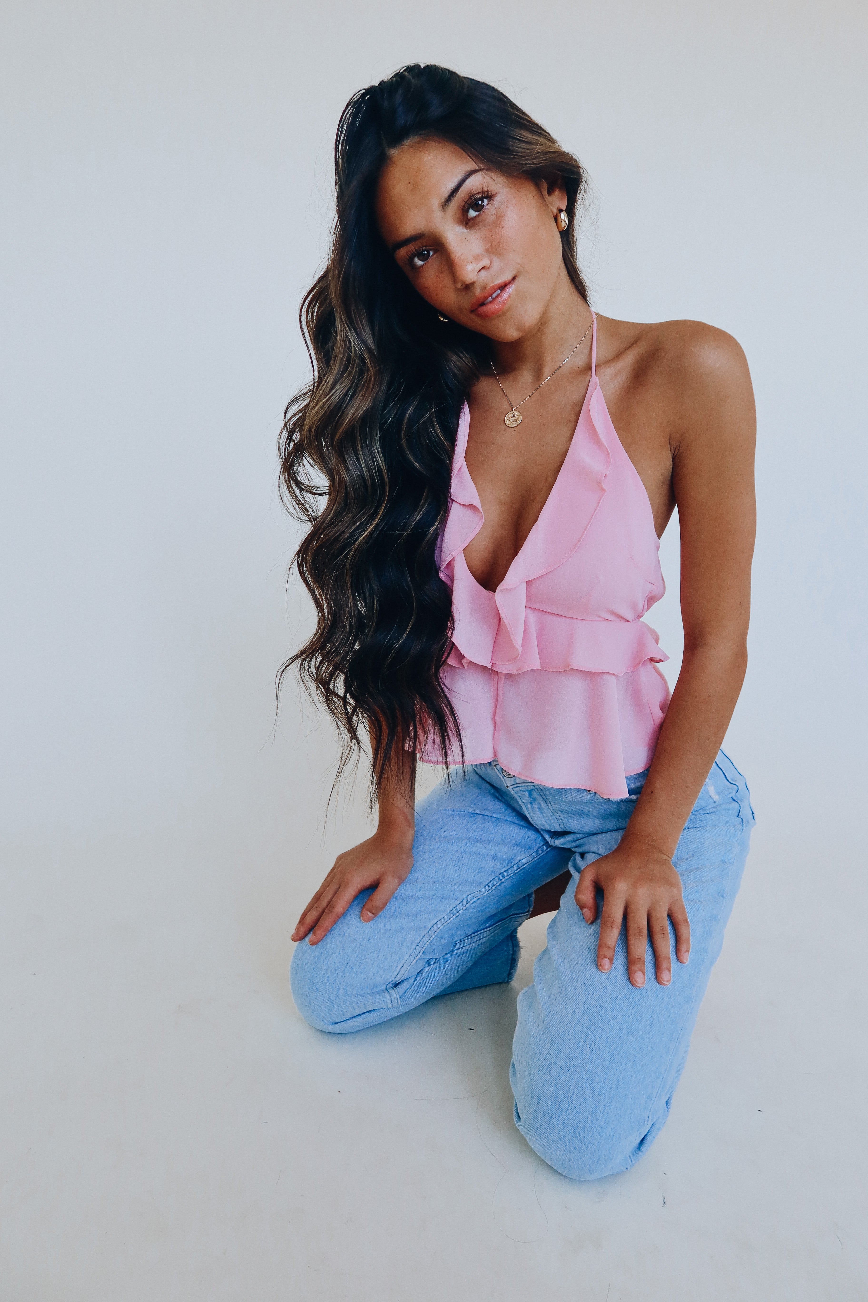 Pretty Sweet Pink Ruffle Halter Top