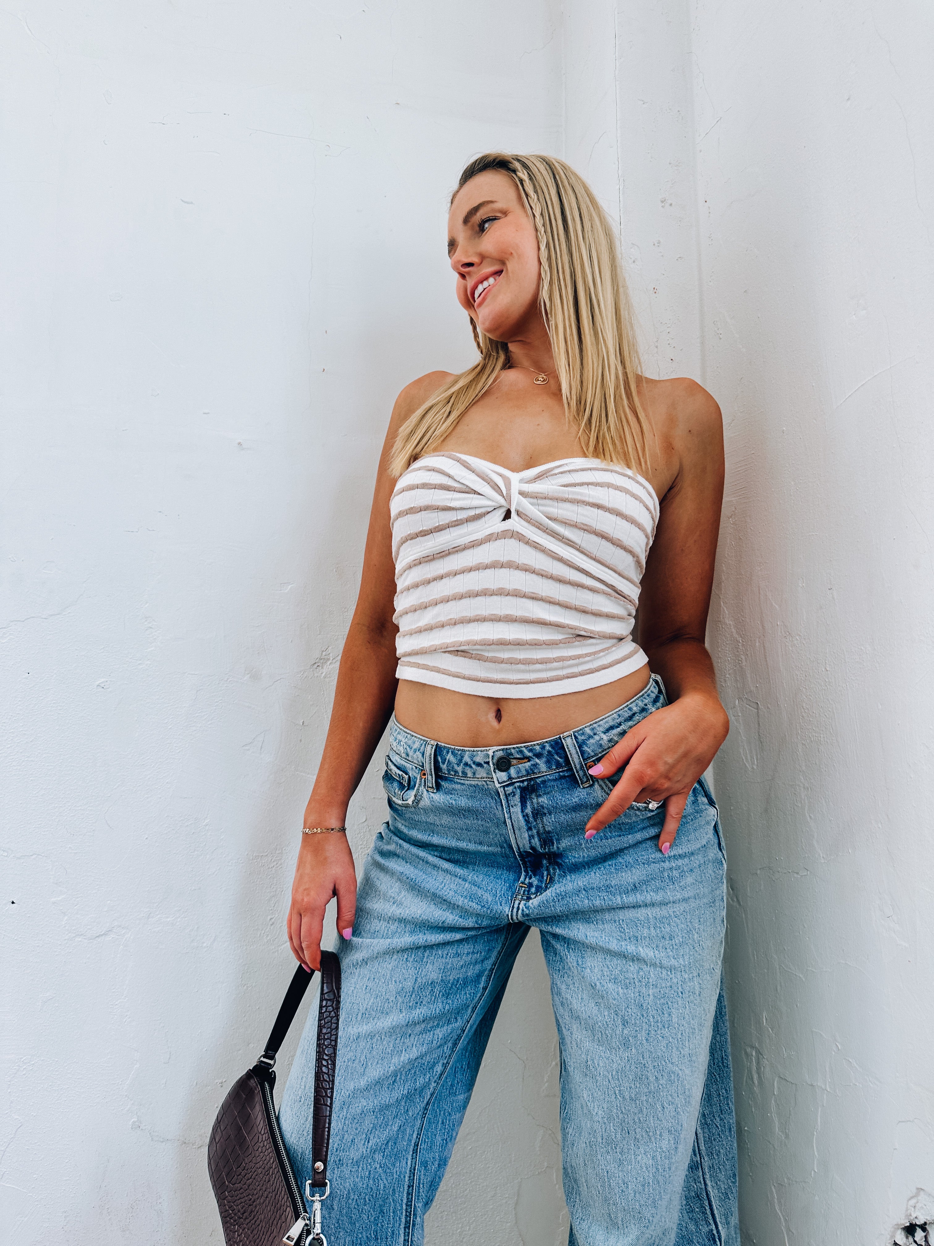 Kora Striped Twist Front Tube Top