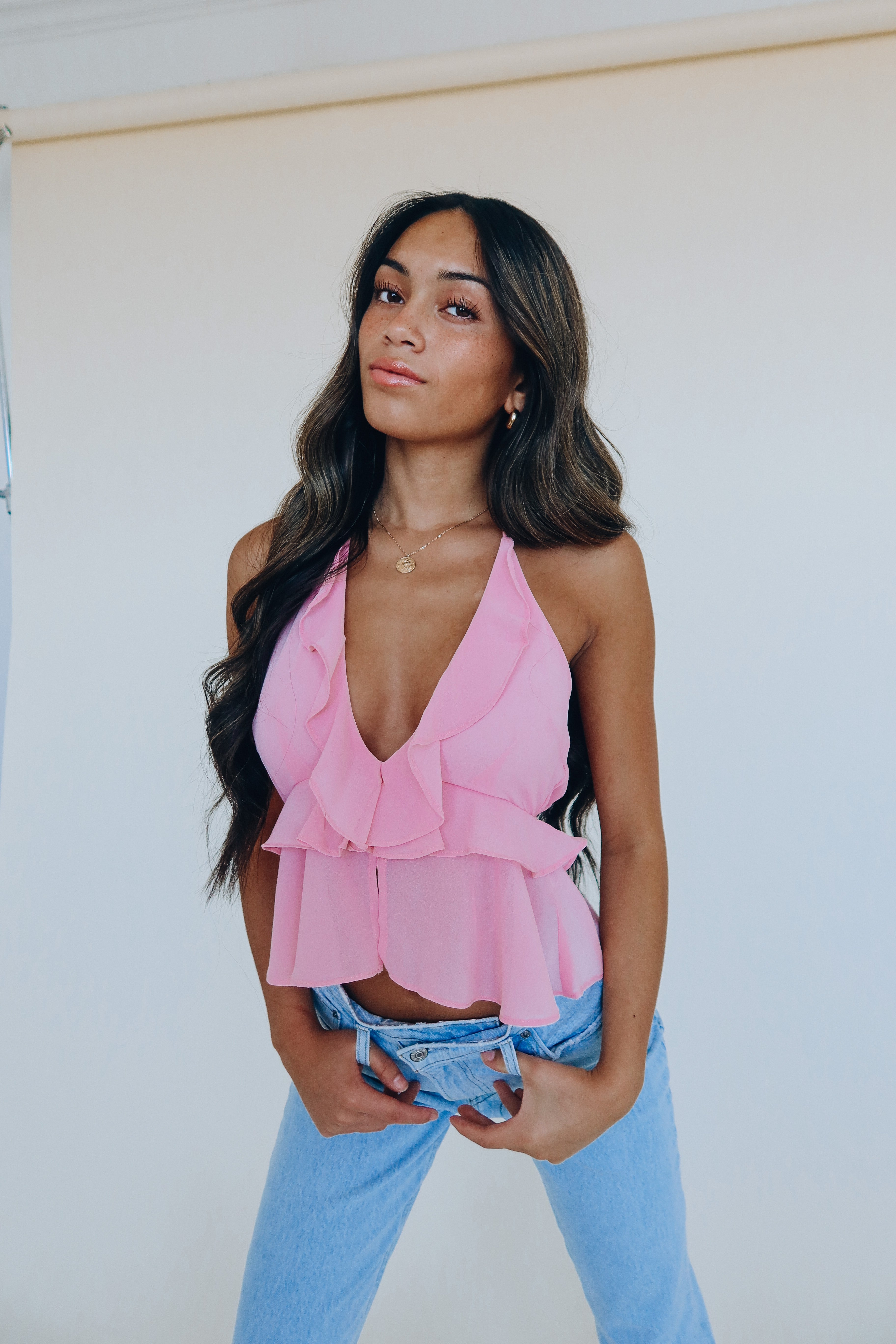 halter ruffle top