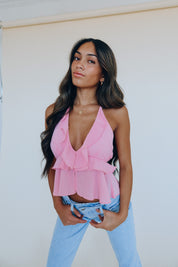 Pretty Sweet Pink Ruffle Halter Top