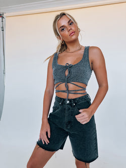 Phoenix Wrap Top In Charcoal