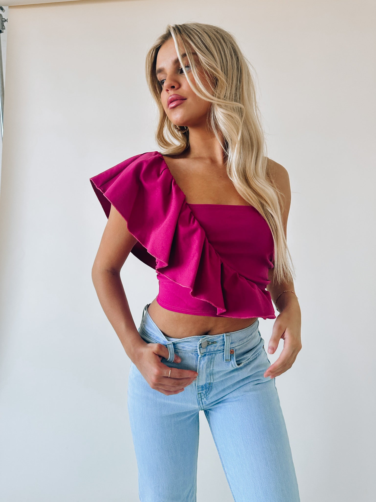 Morine Magenta One Shoulder Top