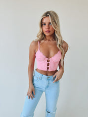 Azalea Lace Corset Crop In Pink