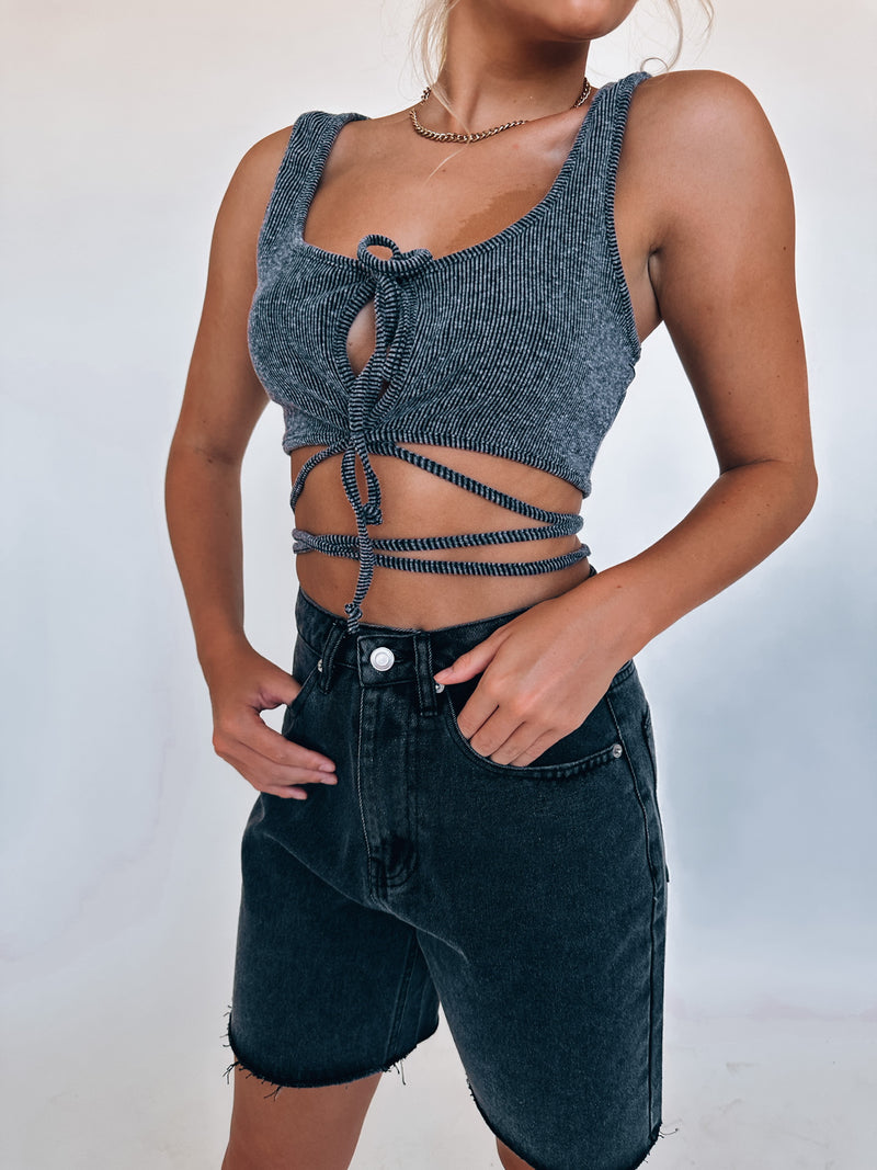 Phoenix Wrap Top In Charcoal