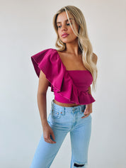 Morine Magenta One Shoulder Top