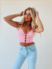 Azalea Lace Corset Crop In Pink