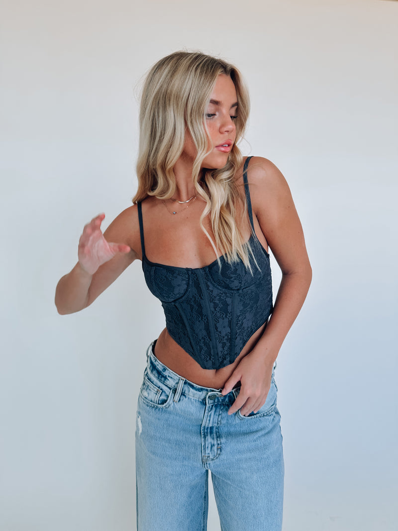 Baylor Lace Bustier Top In Charcoal