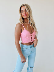 Azalea Lace Corset Crop In Pink